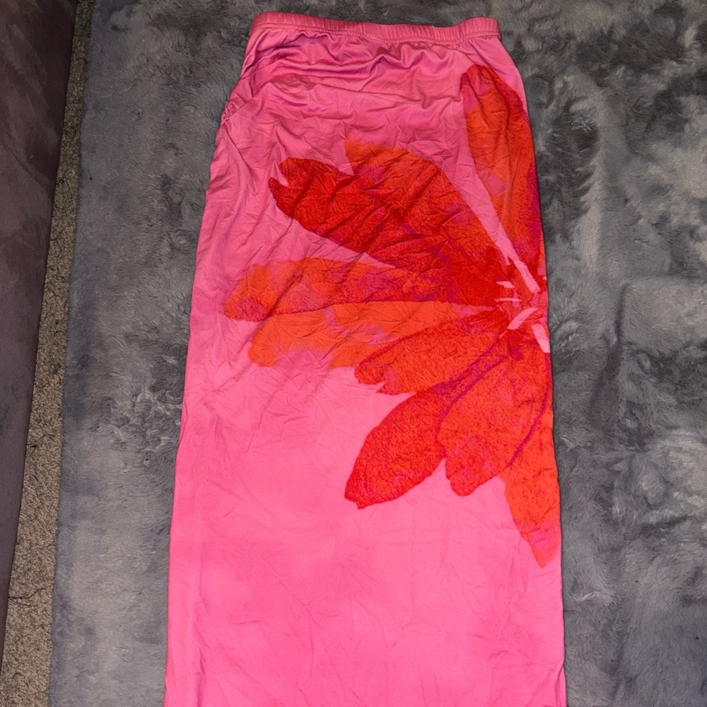 Pink and Red Floral Maxi Skirt